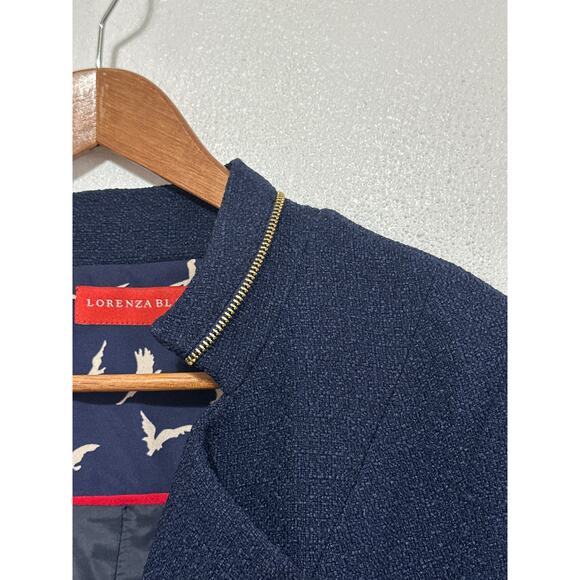Lorenza Blau Lined Blazer 30 Navy Blue Gold Zip Trim Classic Preppy Coastal - Picture 7 of 16